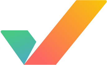 A stylized check mark logo with a small green-to-blue gradient shape on the left and a larger orange-to-yellow gradient shape on the right, both forming a tilted check mark on a light background.